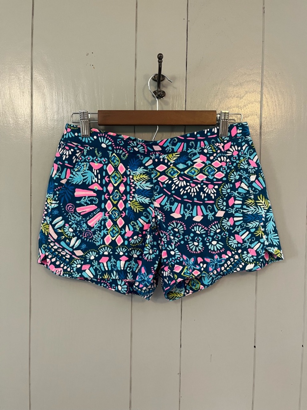 Lilly Pulitzer Ocean View Shorts Tropical Floral Pull On Pockets Blue Pink XS